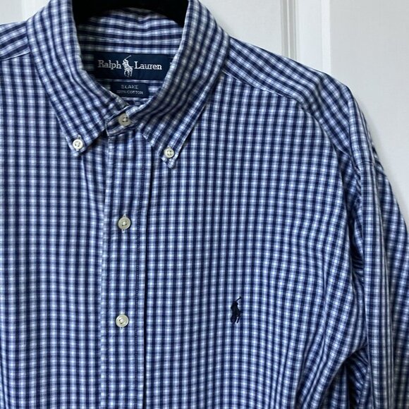 Vintage Ralph Lauren Blake Shirt Mens M Blue Plaid Oxford Button Up - Picture 2 of 7
